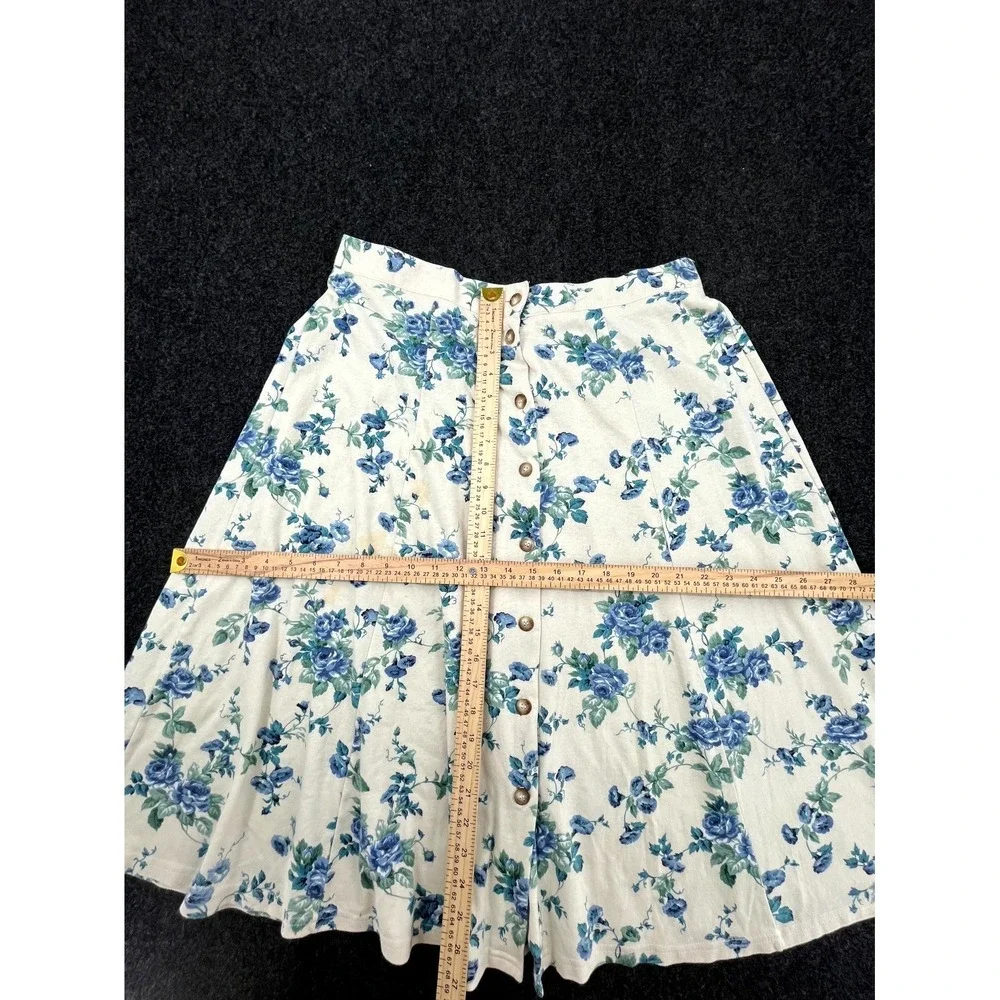 Vintage Jennifer Collins‎ Midi Skirt Womens 1X Cream Blue Floral Button Front